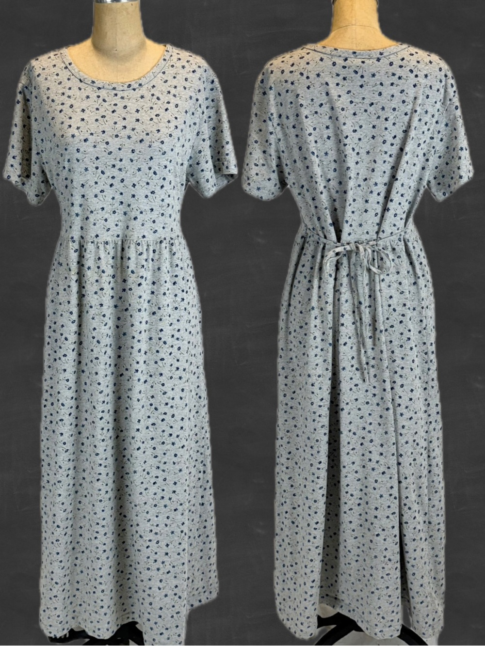 VINTAGE calico ditsy floral dress long maxi short sleeve cotton cottage prairie